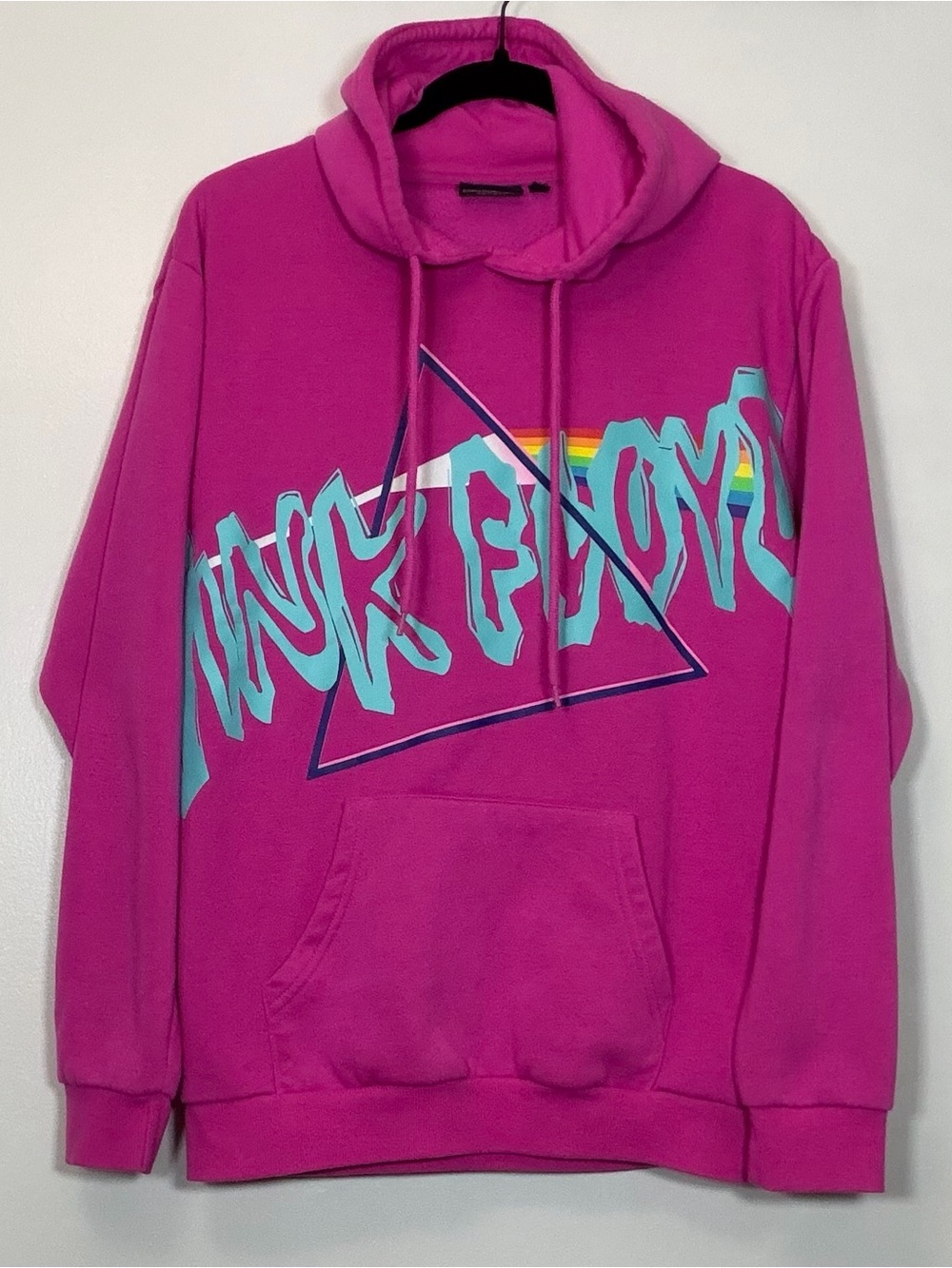 Pink Floyd Hot Pink Graphic Hoodie with Teal & Rainbow Print